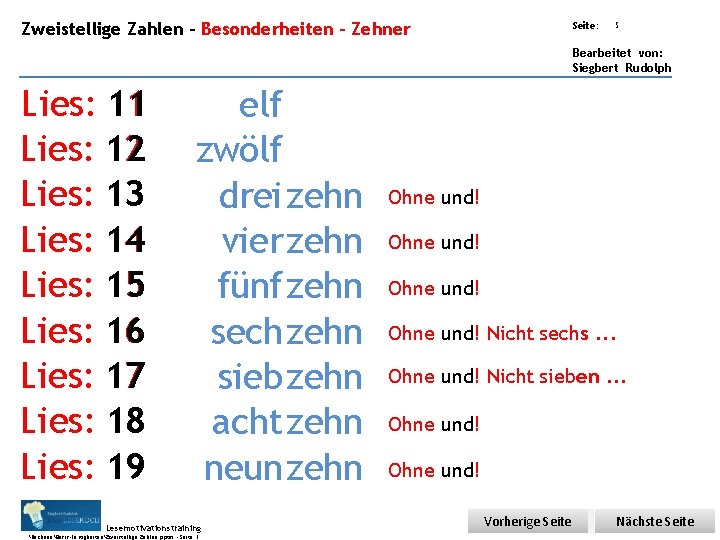 Übungsart: Zweistellige Zahlen – Besonderheiten - Zehner Seite: 5 Bearbeitet von: Siegbert Rudolph 1