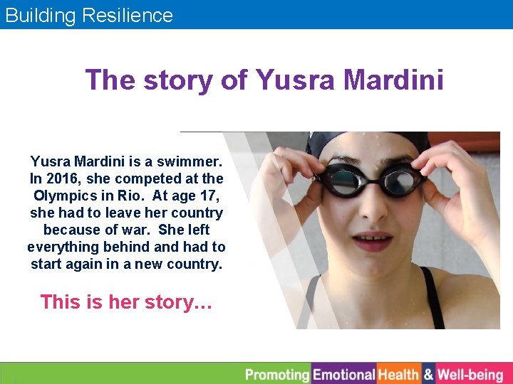 Building Resilience The story of Yusra Mardini is a swimmer. In 2016, she competed