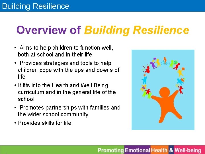 Building Resilience Overview of Building Resilience • Aims to help children to function well,