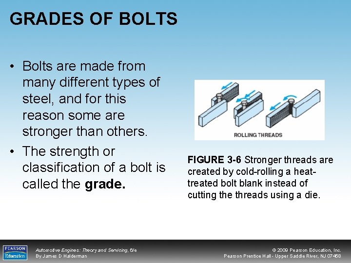 GRADES OF BOLTS • Bolts are made from many different types of steel, and