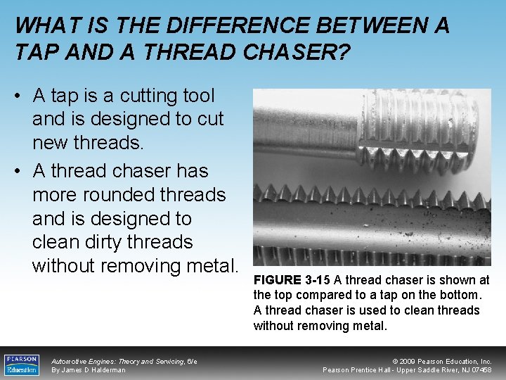 WHAT IS THE DIFFERENCE BETWEEN A TAP AND A THREAD CHASER? • A tap