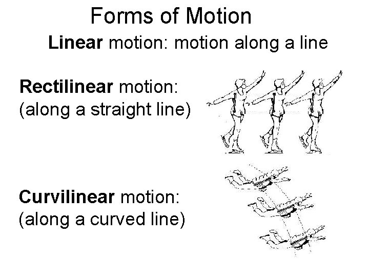 Forms of Motion Linear motion: motion along a line Rectilinear motion: (along a straight