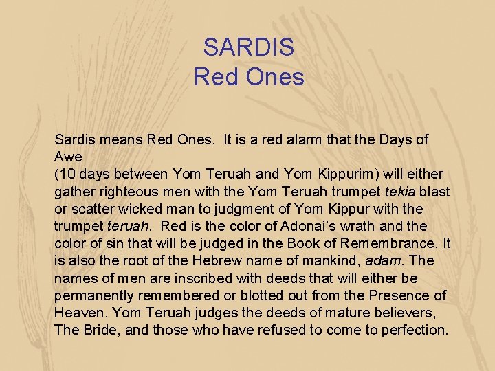 SARDIS Red Ones Sardis means Red Ones. It is a red alarm that the