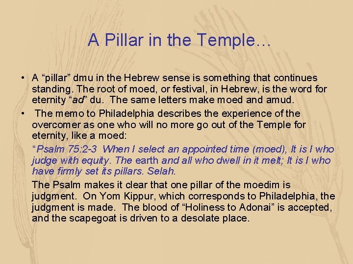 A Pillar in the Temple… • A “pillar” dmu in the Hebrew sense is