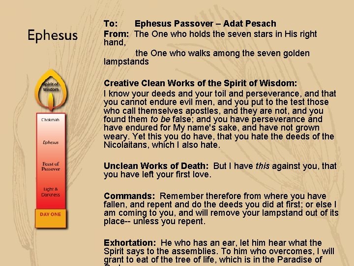 To: Ephesus Passover – Adat Pesach From: The One who holds the seven stars