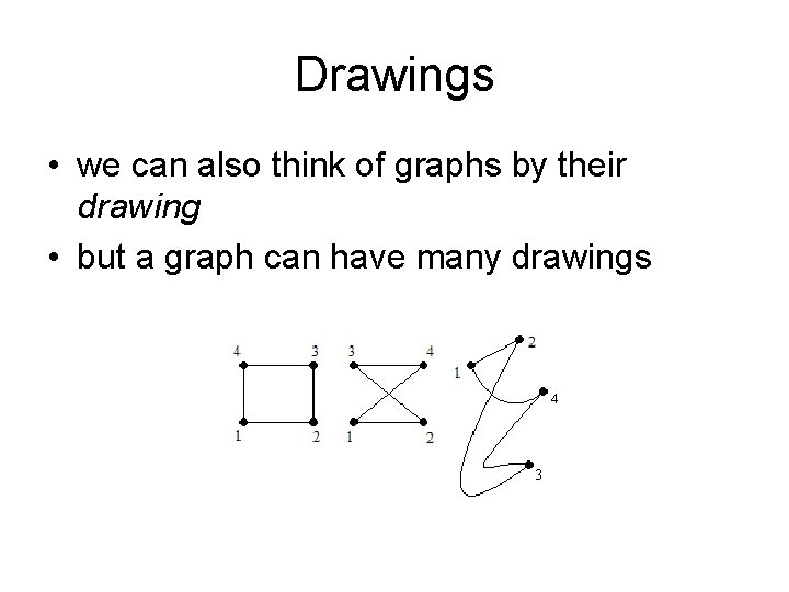 Drawings • we can also think of graphs by their drawing • but a