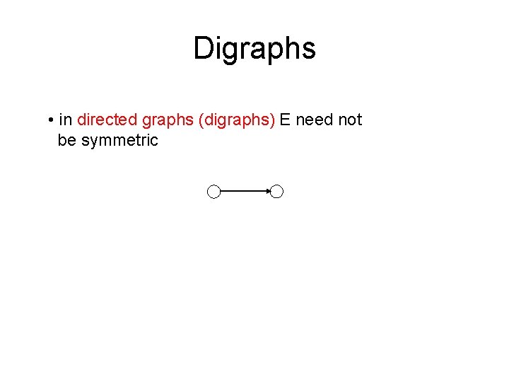 Digraphs • in directed graphs (digraphs) E need not be symmetric 