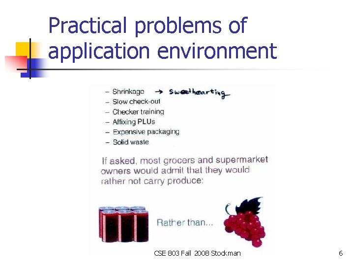 Practical problems of application environment CSE 803 Fall 2008 Stockman 6 