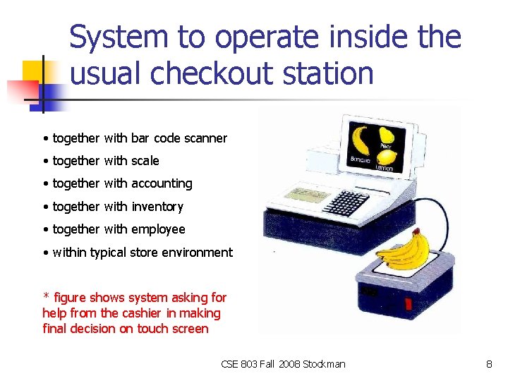 System to operate inside the usual checkout station • together with bar code scanner