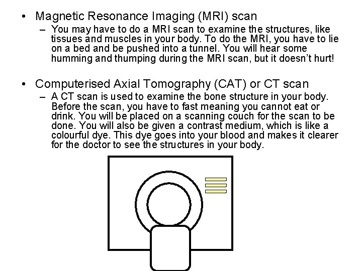  • Magnetic Resonance Imaging (MRI) scan – You may have to do a