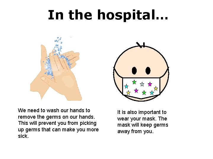 In the hospital… We need to wash our hands to remove the germs on