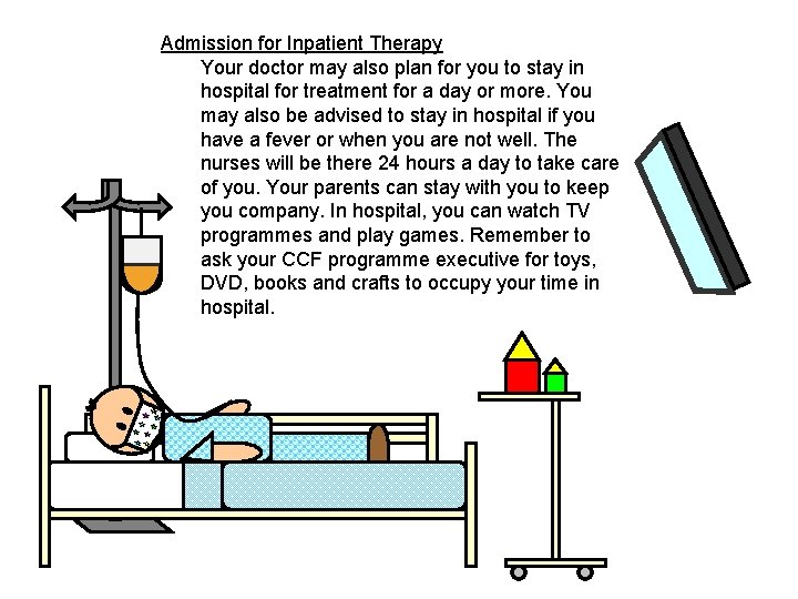 Admission for Inpatient Therapy Your doctor may also plan for you to stay in