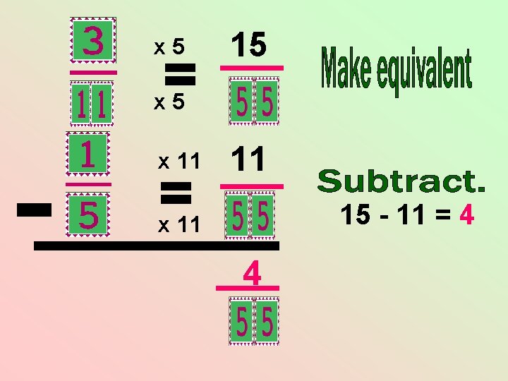 x 5 15 x 11 11 15 - 11 = 4 x 11 4 x 5 15 x 11 11 15 - 11 = 4 x 11 4