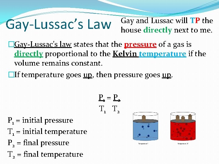 Gay-Lussac’s Law Gay and Lussac will TP the house directly next to me. �Gay-Lussac’s