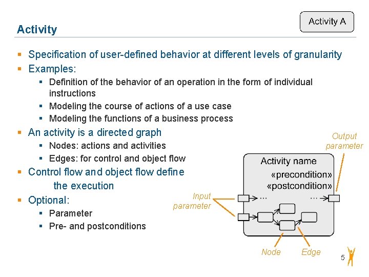 Activity § Specification of user-defined behavior at different levels of granularity § Examples: §