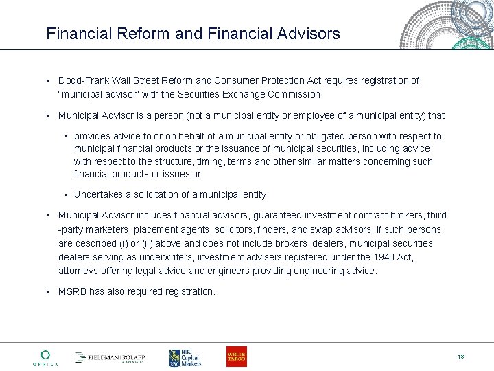 Financial Reform and Financial Advisors • Dodd-Frank Wall Street Reform and Consumer Protection Act