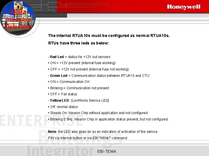 TEMA Intrusion Detection The internal RTUA 10 s must be configured as normal RTUA