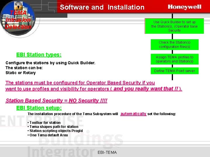 TEMA Intrusion Detection Software and Installation Use Quick Builder to set up the Station(s),