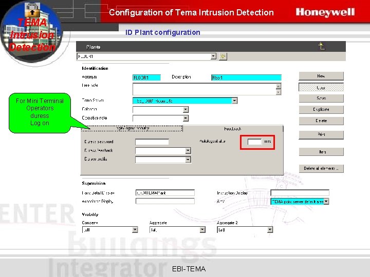 Configuration of Tema Intrusion Detection TEMA Intrusion Detection ID Plant configuration For Mini Terminal