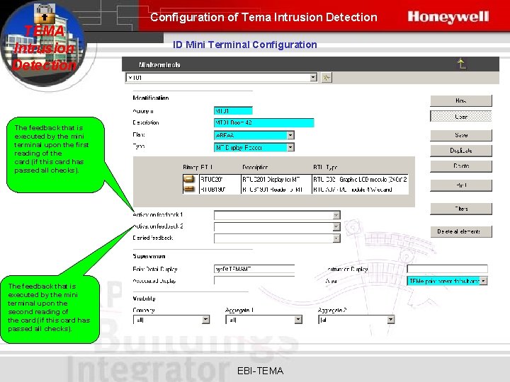 Configuration of Tema Intrusion Detection TEMA Intrusion Detection ID Mini Terminal Configuration The feedback