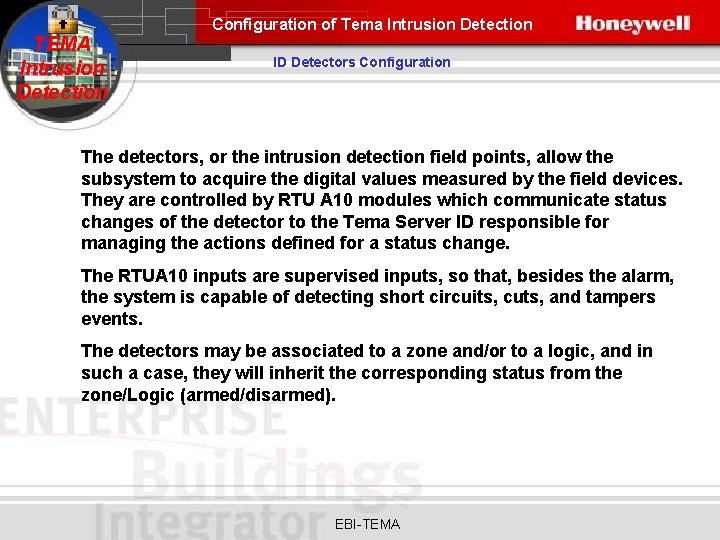 Configuration of Tema Intrusion Detection TEMA Intrusion Detection ID Detectors Configuration The detectors, or