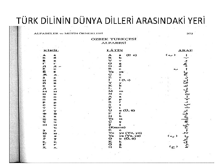 TÜRK DİLİNİN DÜNYA DİLLERİ ARASINDAKİ YERİ 