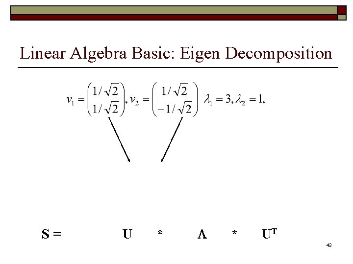 Linear Algebra Basic: Eigen Decomposition S= U * * UT 43 