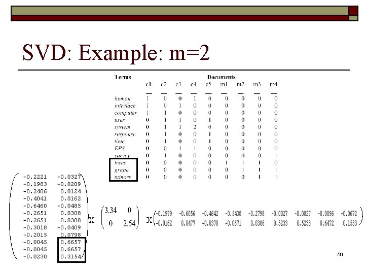 SVD: Example: m=2 X X 56 