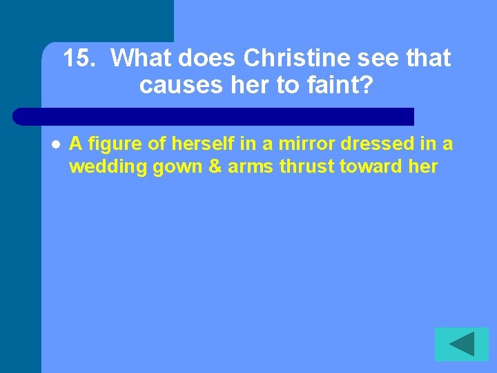15. What does Christine see that causes her to faint? l A figure of