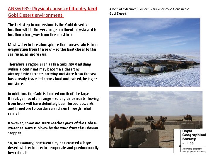 ANSWERS: Physical causes of the dry land Gobi Desert environment: The first step to