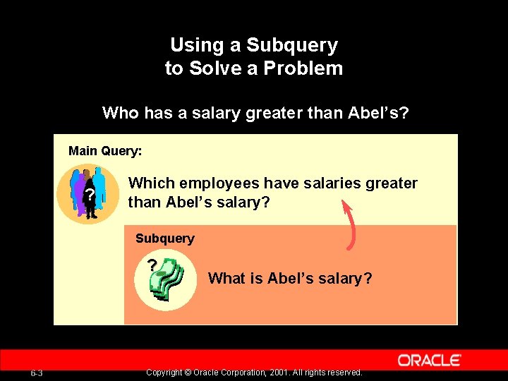 Using a Subquery to Solve a Problem Who has a salary greater than Abel’s?