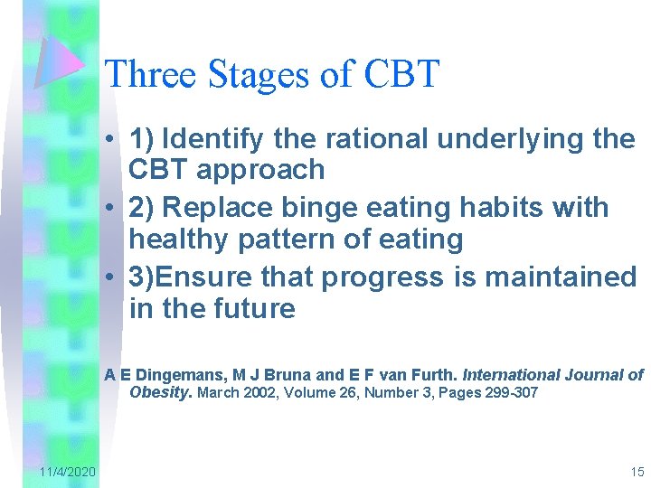 Three Stages of CBT • 1) Identify the rational underlying the CBT approach •