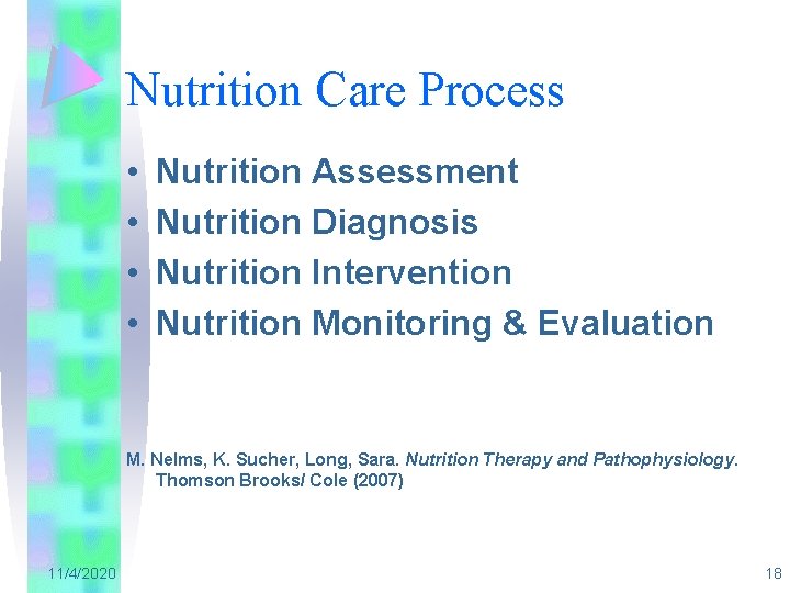 Nutrition Care Process • • Nutrition Assessment Nutrition Diagnosis Nutrition Intervention Nutrition Monitoring &