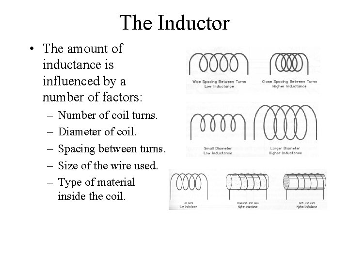 The Inductor • The amount of inductance is influenced by a number of factors:
