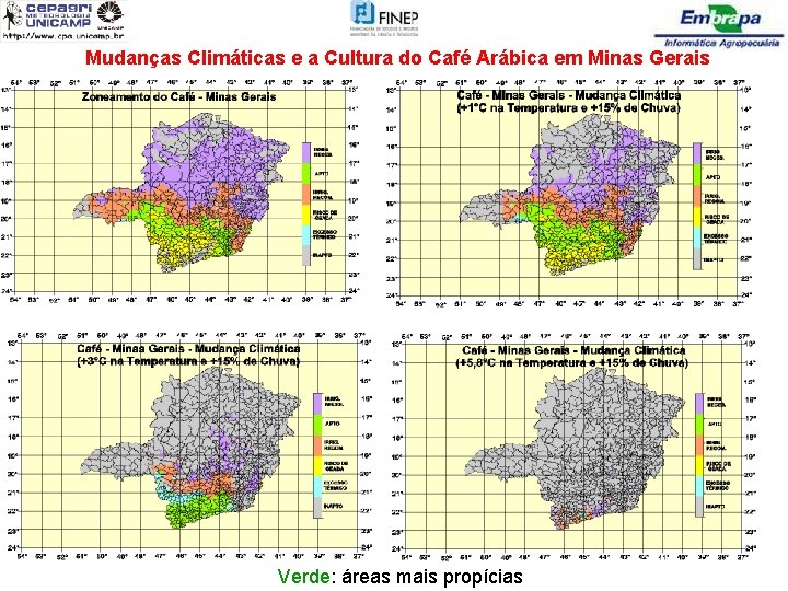 Mudanças Climáticas e a Cultura do Café Arábica em Minas Gerais Verde: áreas mais