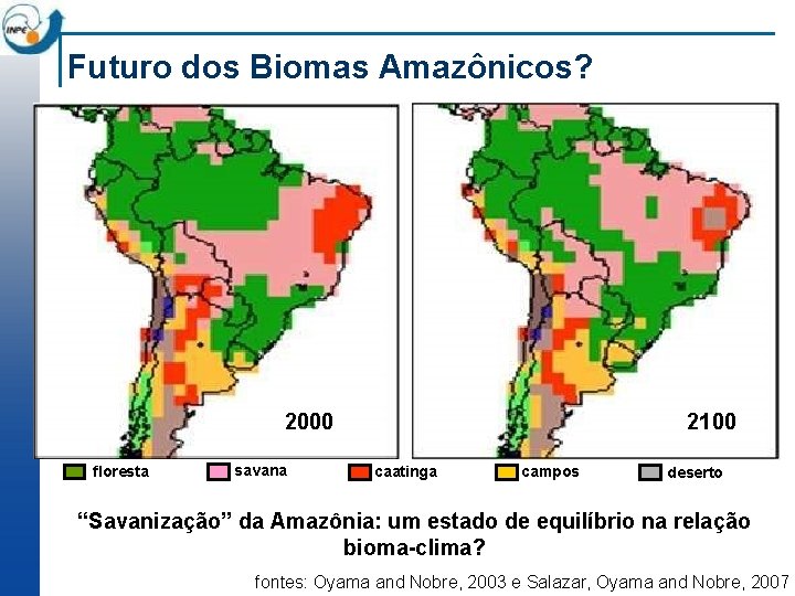 Futuro dos Biomas Amazônicos? 2100 2000 floresta savana caatinga campos deserto “Savanização” da Amazônia: