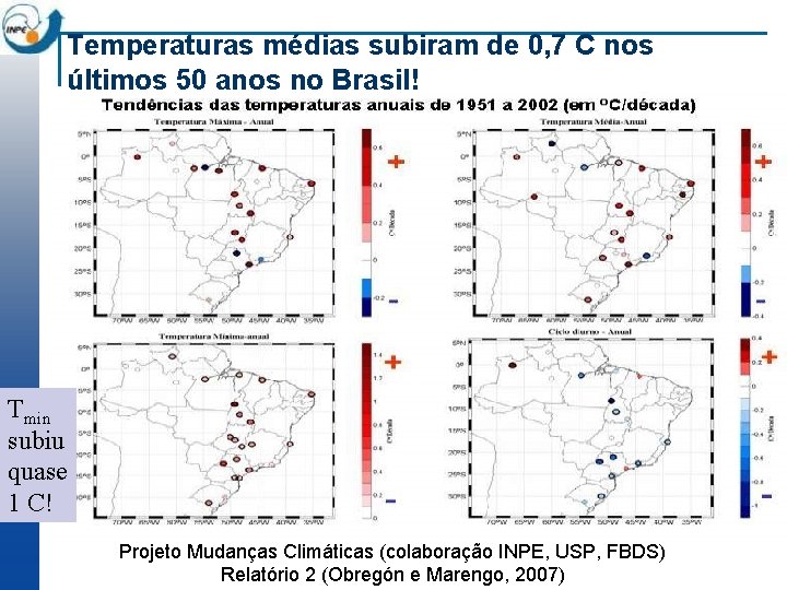 Temperaturas médias subiram de 0, 7 C nos últimos 50 anos no Brasil! Tmin