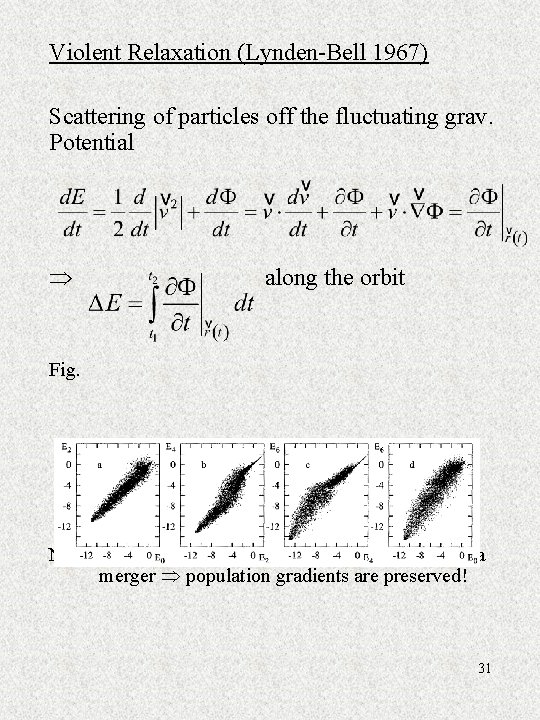 Violent Relaxation (Lynden-Bell 1967) Scattering of particles off the fluctuating grav. Potential along the