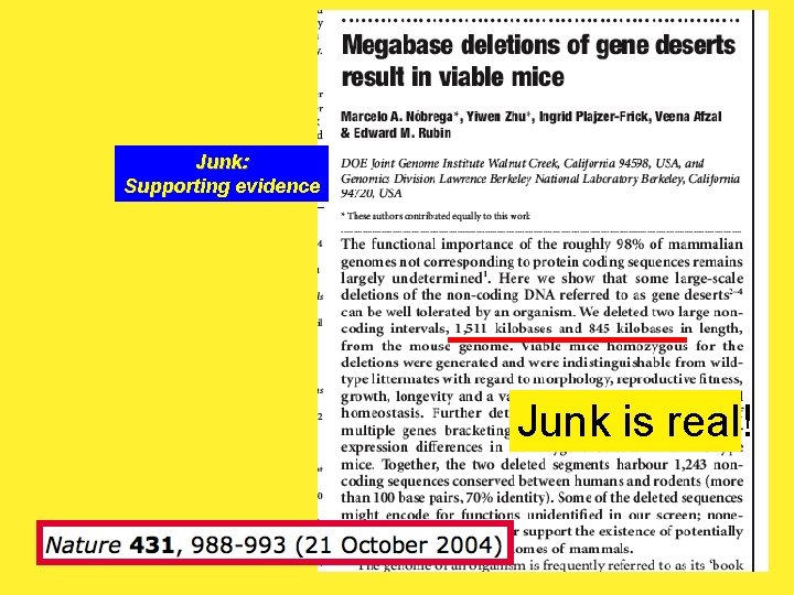 Junk: Supporting evidence Junk is real! 46 