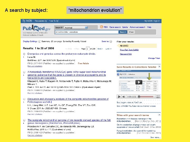 A search by subject: “mitochondrion evolution” 