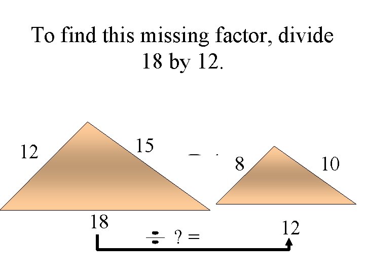 To find this missing factor, divide 18 by 12. 15 12 18 8 ?