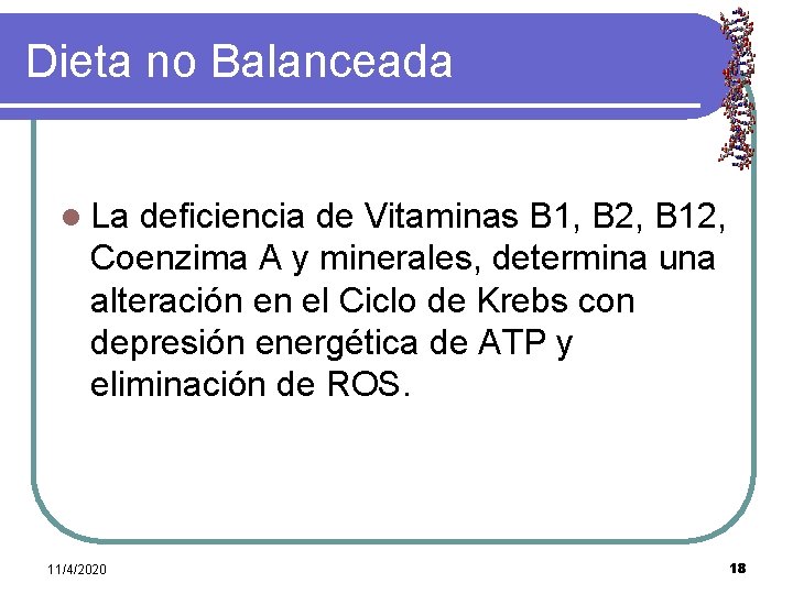 Dieta no Balanceada l La deficiencia de Vitaminas B 1, B 2, B 12,