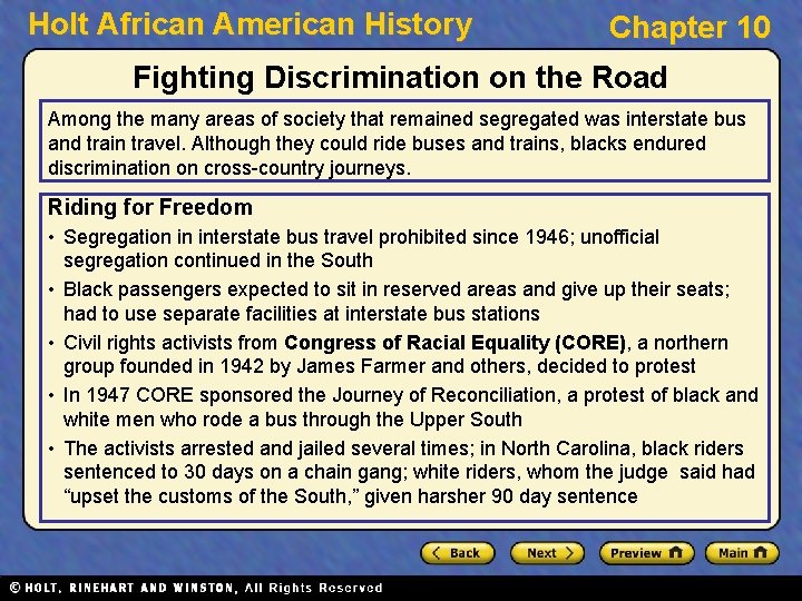 Holt African American History Chapter 10 Fighting Discrimination on the Road Among the many