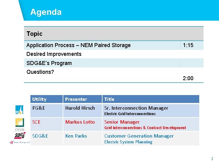 Agenda Topic Application Process – NEM Paired Storage 1: 15 Desired Improvements SDG&E’s Program