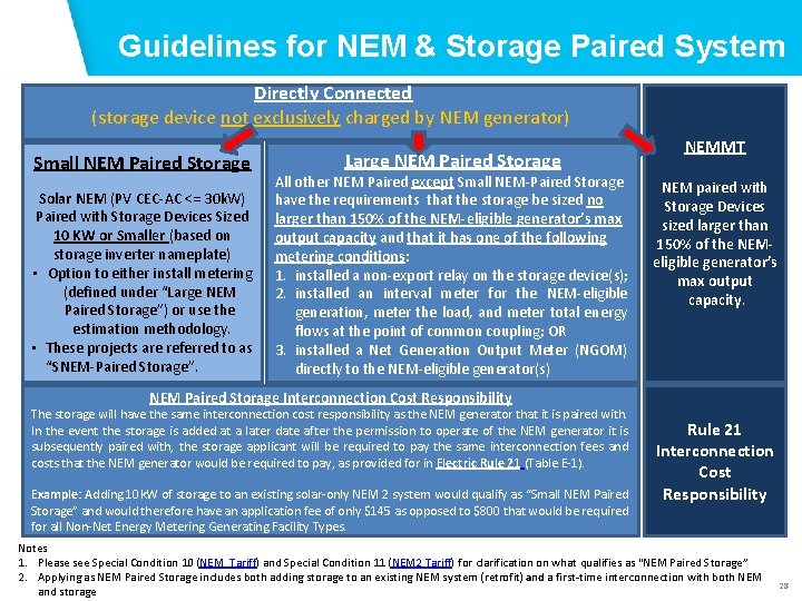 Guidelines for NEM & Storage Paired System Directly Connected (storage device not exclusively charged