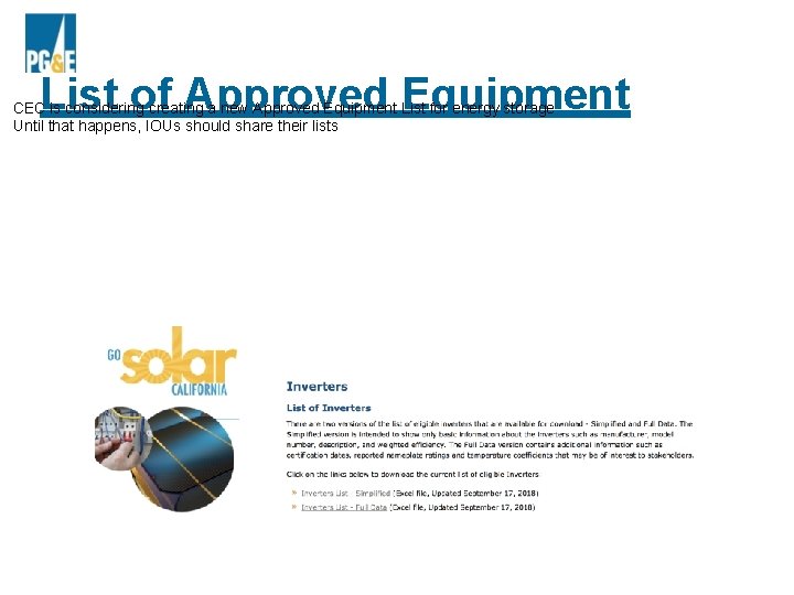 List of Approved Equipment CEC is considering creating a new Approved Equipment List for