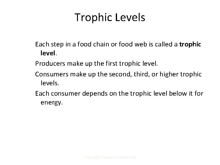 Trophic Levels Each step in a food chain or food web is called a