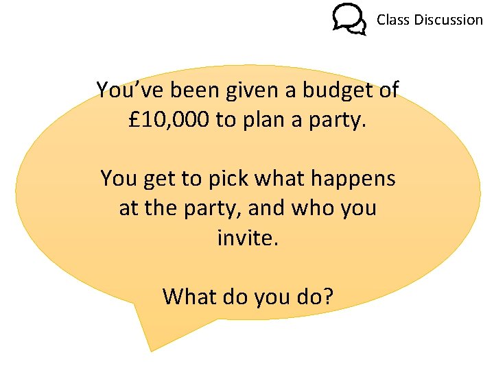 Class Discussion You’ve been given a budget of £ 10, 000 to plan a