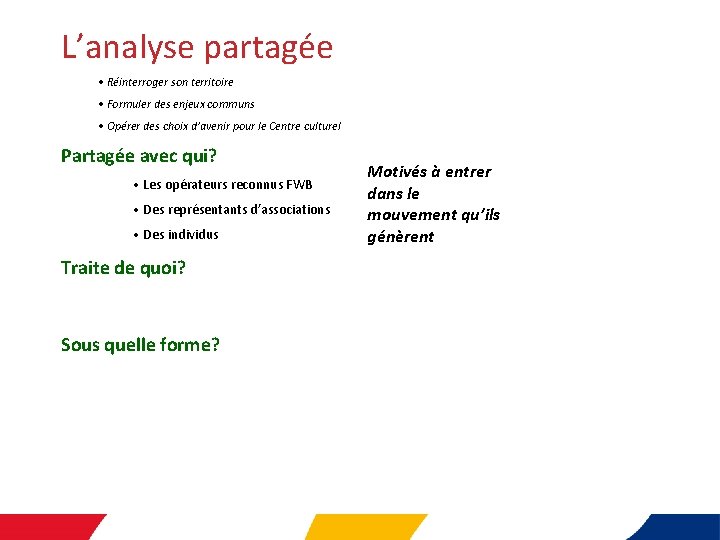 L’analyse partagée • Réinterroger son territoire • Formuler des enjeux communs • Opérer des