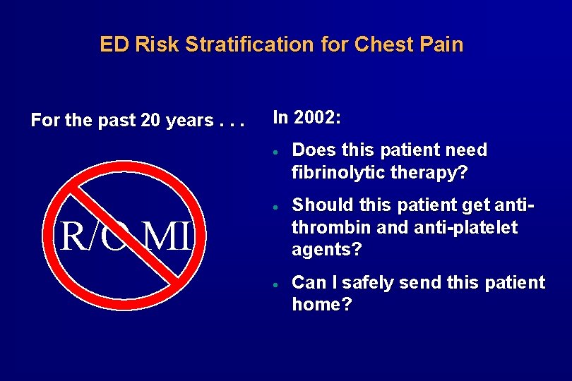 ED Risk Stratification for Chest Pain For the past 20 years. . . R/O